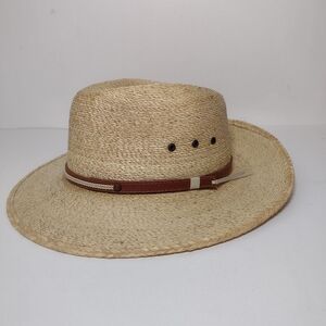 Straw Safari Sun Hat with Leather Band - Natural Size (6.7/8) (55)